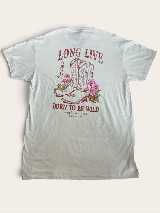Simply Southern Tops - Simply Southern Long Live Cowgirls Born to Be Wild Graphic T-Shirt Cream Size L